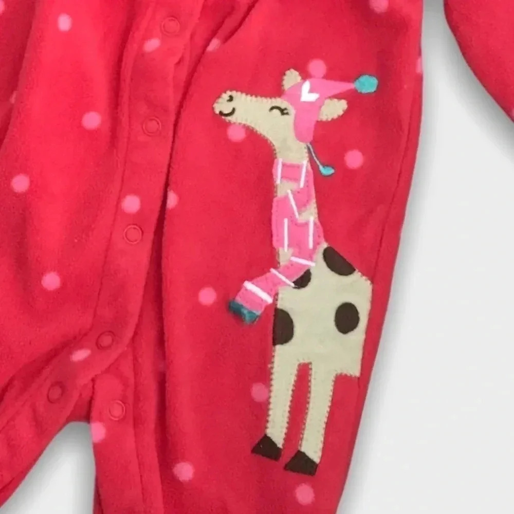 4/$20🥳 Red Giraffe Print Fleece Sleeper - Picture 2 of 4